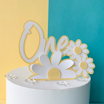 Pinfliers Daisy theme paper one cake topper for 1st birthday party for girls, 1 piece, white & yellow